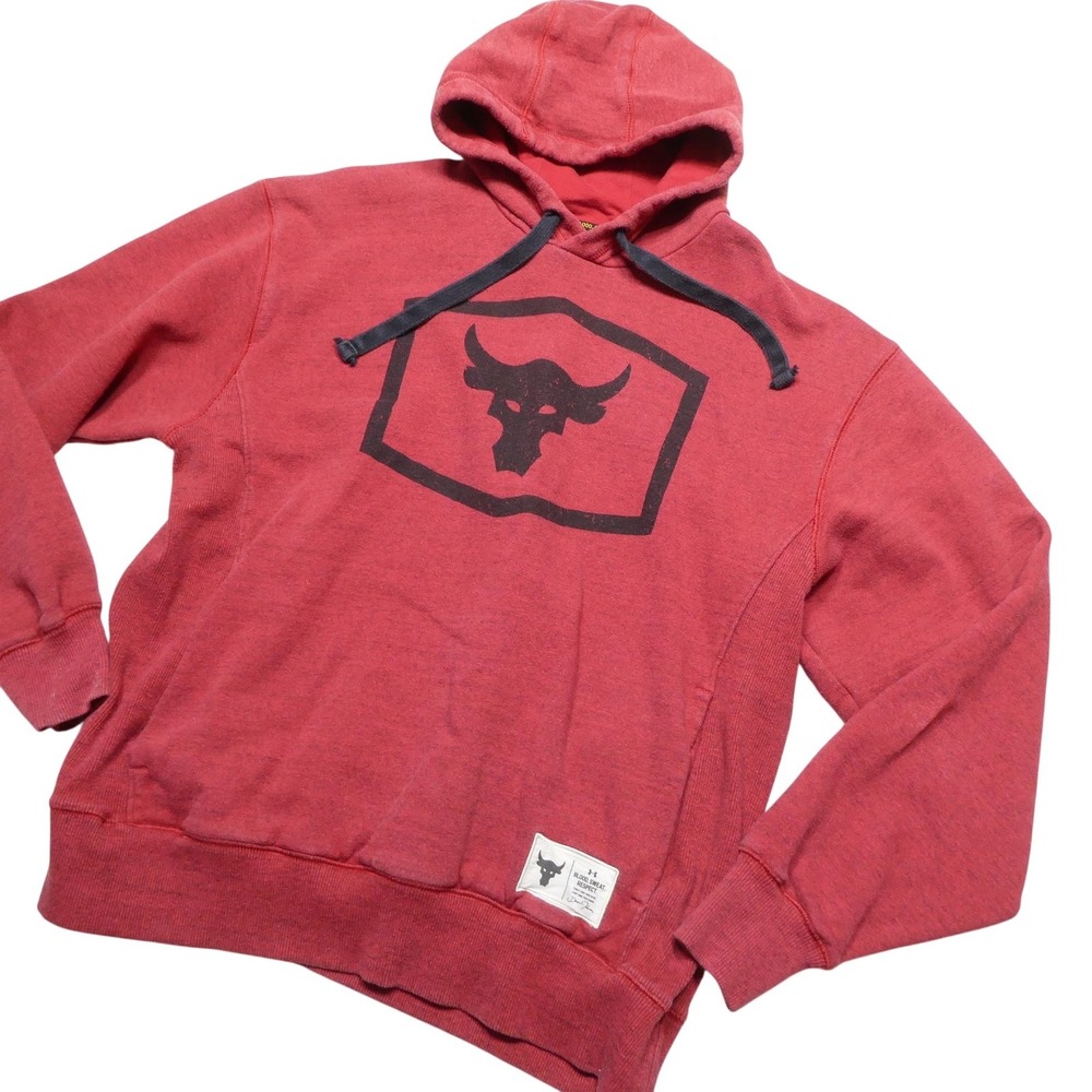 Under Armour Project Rock Hoodie Sweatshirt Mens Large Red Bull Fleece Pullover